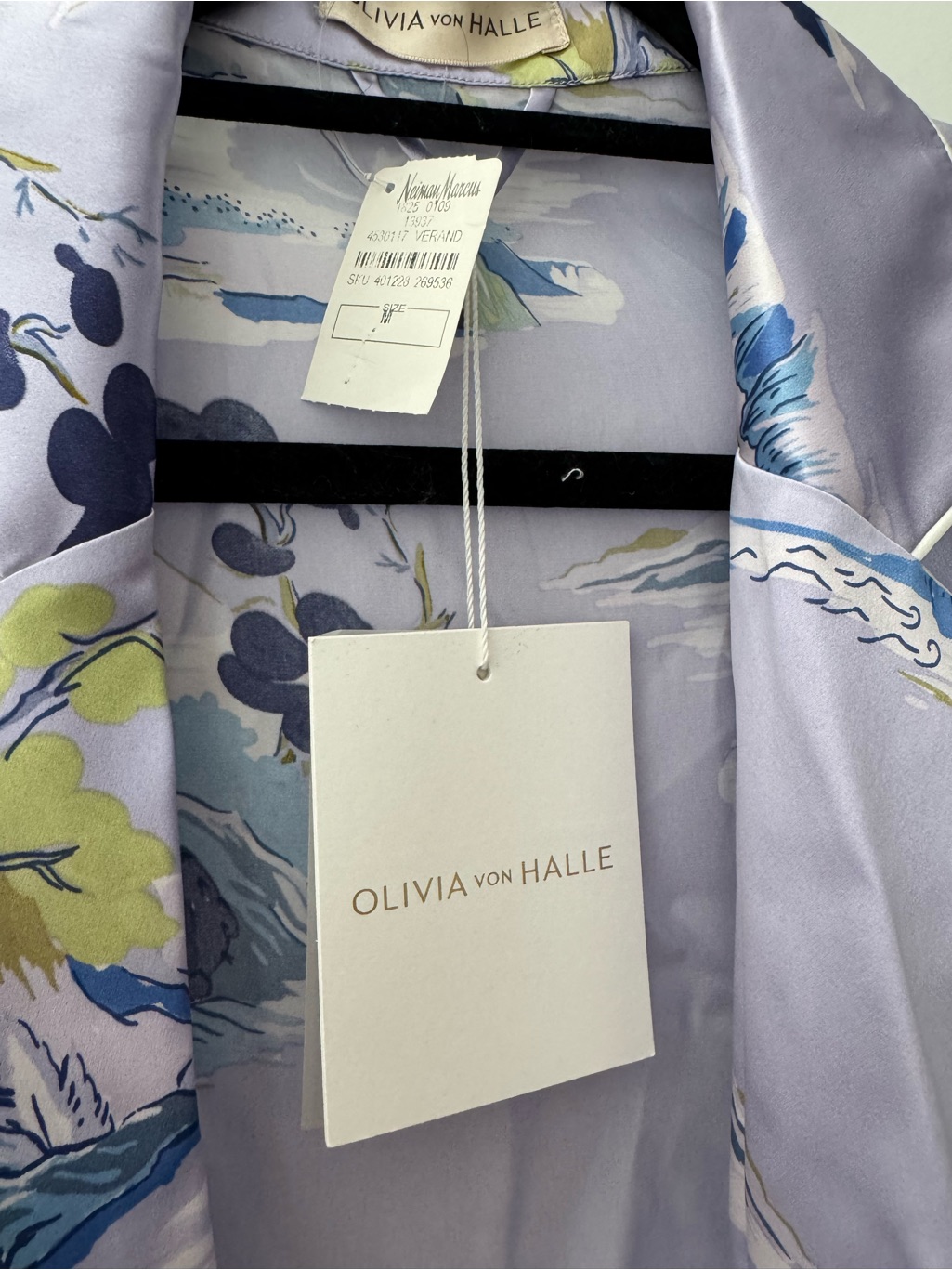 Olivia Von Halle Lavender And Blue Scenic Silk Pajama Set — image 4 of 8